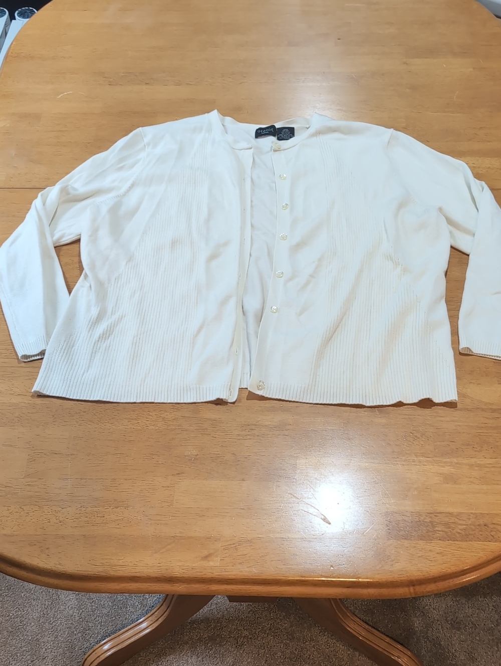 George Cream Button-Front Ribbed Cardigan